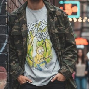 Rick and Morty Gray Graphic T-Shirt Potal Boyz SZ Large